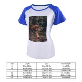 yanfind Women's Sleeve Raglan T Shirt Short Big Cat Carnivore Daylight Felidae Fur Grass Ground Hunter Jungle Leaves Outdoors