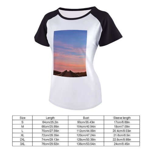 yanfind Women's Sleeve Raglan T Shirt Short Clouds Cloudscape Countryside Dark Dock Dramatic Sky Dusk Evening Golden Hour