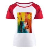 yanfind Women's Sleeve Raglan T Shirt Short Abstract Expressionism Acrylic Art Artistic Canvas Colorful Creative Creativity Design Gouache