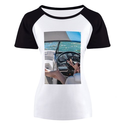 yanfind Women's Sleeve Raglan T Shirt Short Boat Boating Fun Lake Legs Leisure Luxury Outdoors Seat Steering