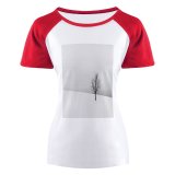 yanfind Women's Sleeve Raglan T Shirt Short Bare Tree Landscape Minimal Snow Snowy Winter