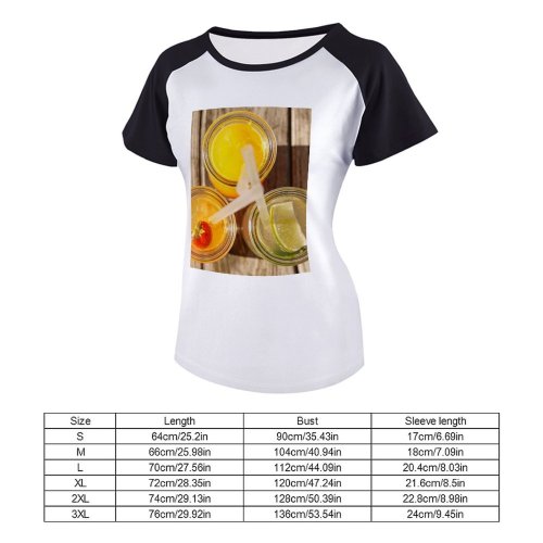 yanfind Women's Sleeve Raglan T Shirt Short Beverage Citrus Delicious From Above Fruit Fruity Glass Health Healthy Homemade
