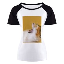 yanfind Women's Sleeve Raglan T Shirt Short Adorable Cat Cute Dog Fur Kitten Little Pet Side Whiskers