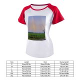 yanfind Women's Sleeve Raglan T Shirt Short Agriculture Countryside Cropland Dusk Evening Farm Farmland Field Fog Grass Growth Landscape