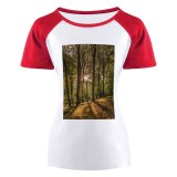 yanfind Women's Sleeve Raglan T Shirt Short Branches Countryside Daylight Forest Grass Jungle Landscape Leaves Outdoors Scenery Scenic