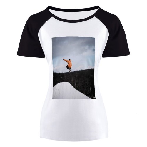 yanfind Women's Sleeve Raglan T Shirt Short Action Agility Balance Daylight Outdoors Skill Snow Snowboard Snowboarder