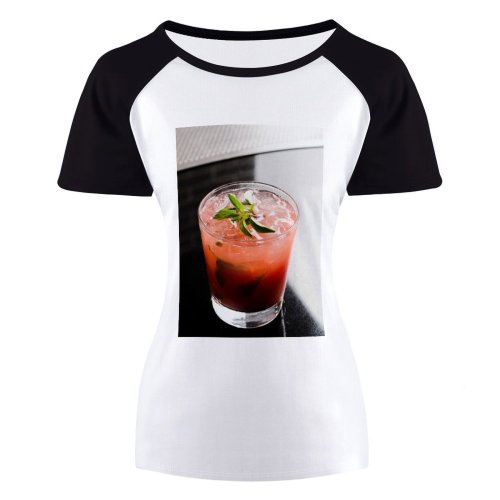 yanfind Women's Sleeve Raglan T Shirt Short Bar Beverage Cocktail Glass Icee Leaf Liquid Liquor