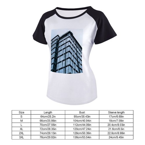 yanfind Women's Sleeve Raglan T Shirt Short Architecture Building City Downtown Facade Glass Shot Office Perspective Sky