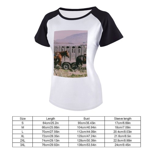 yanfind Women's Sleeve Raglan T Shirt Short Cattle Countryside Cow Daylight Farm Farmland Field Grass Grassland Hill Horse Horses