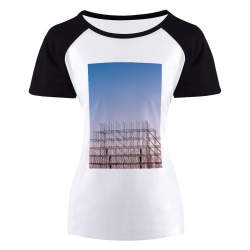 yanfind Women's Sleeve Raglan T Shirt Short Architecture Building Construction Daytime Expression High Lines Shot Outdoors Scaffolding Silhouette