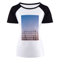 yanfind Women's Sleeve Raglan T Shirt Short Architecture Building Construction Daytime Expression High Lines Shot Outdoors Scaffolding Silhouette