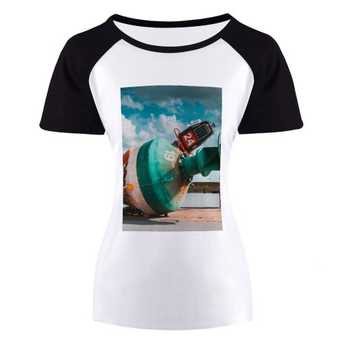 yanfind Women's Sleeve Raglan T Shirt Short Bouy Chain Clouds Daylight Design Dock Landscape Light Outdoors Sky Technology