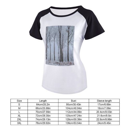 yanfind Women's Sleeve Raglan T Shirt Short Fog Forest Frost Scenic Season Snow Snowy Trees Winter Woods