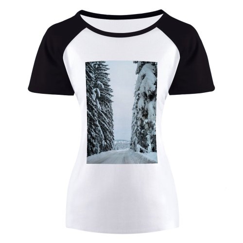 yanfind Women's Sleeve Raglan T Shirt Short Branches Countryside Daylight Forest Freezing Frost Frosty Frozen Landscape Outdoors