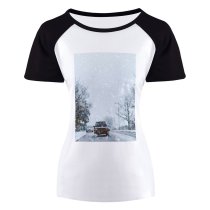 yanfind Women's Sleeve Raglan T Shirt Short Freezing Frost Frosty Frozen Landscape Outdoors Road Scenic Season Snow Snowdrift