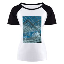 yanfind Women's Sleeve Raglan T Shirt Short Architecture Building Ceiling Design Dome Light Glass Panels Half Skylight