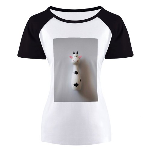 yanfind Women's Sleeve Raglan T Shirt Short Art Conceptual Cow Cute Doll Figurine Fun Funny Toy Wooden