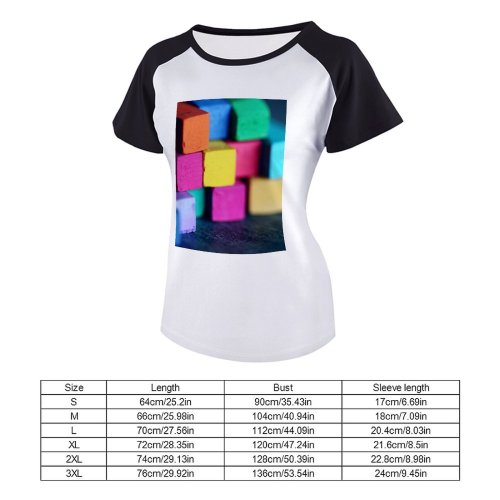 yanfind Women's Sleeve Raglan T Shirt Short Art Materials Supplies Blocks Bricks Chalks Colorful Coloring Depth Field Items