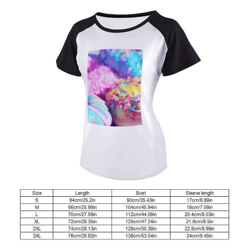 yanfind Women's Sleeve Raglan T Shirt Short Assorted Baked Goods Bread Candy Colorful Colourful Delicious Depth Field Dessert