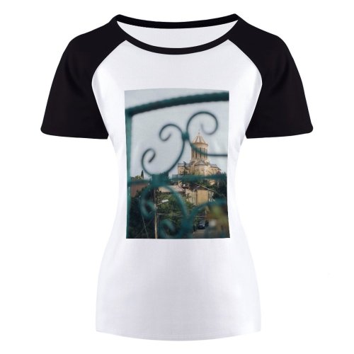 yanfind Women's Sleeve Raglan T Shirt Short Architecture Building Car Daylight Exterior Metal Outdoors Religion Trees