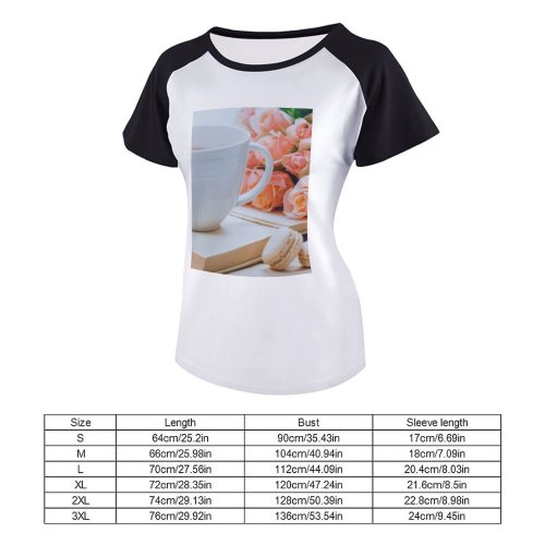yanfind Women's Sleeve Raglan T Shirt Short Beverage Ceramic Cup Coffee Mug Delicate Desktop Flower Macarons Flowers Roses Still