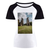 yanfind Women's Sleeve Raglan T Shirt Short Ancient Architecture Clouds Column Daylight Exterior Grass Landmark Outdoors Sky Structures
