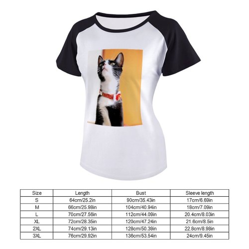 yanfind Women's Sleeve Raglan T Shirt Short Cat Furry Pet Tabby