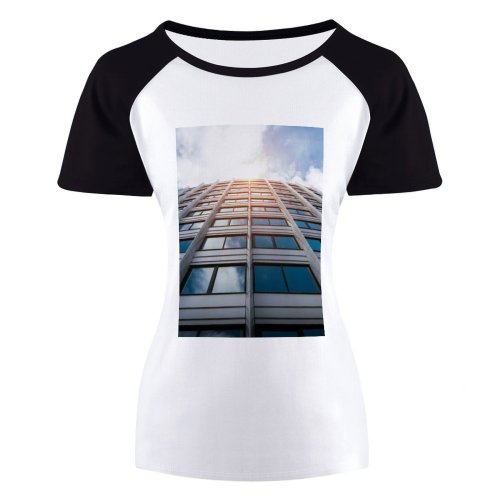 yanfind Women's Sleeve Raglan T Shirt Short Architecture Building Clouds Contemporary Daytime Futuristic Glass Items Shot Office