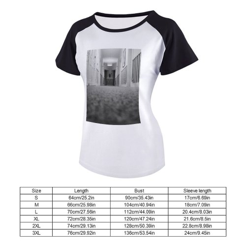 yanfind Women's Sleeve Raglan T Shirt Short Architecture Building Carpet City Corridor Doors Empty Shot Perspective Room Wall