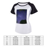 yanfind Women's Sleeve Raglan T Shirt Short Astrology Astronomy Celestial Dark Evening Light Lunar Moonlight Night Sky Outdoors
