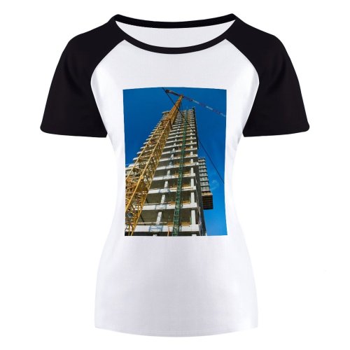 yanfind Women's Sleeve Raglan T Shirt Short Architecture Building City Concrete Construction Shot Office Outdoors Scaffolding