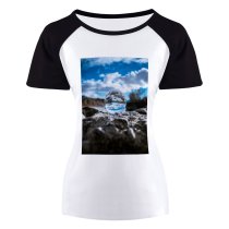 yanfind Women's Sleeve Raglan T Shirt Short Ball Sky Cloud Clouds Cloudy Daylight Lensball Rocks Scenic