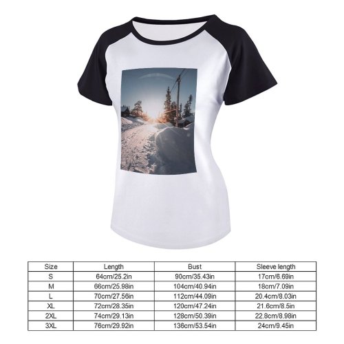 yanfind Women's Sleeve Raglan T Shirt Short Dusk Frost Frozen Landscape Outdoors Roaad Ski Snow Capped Sunrays