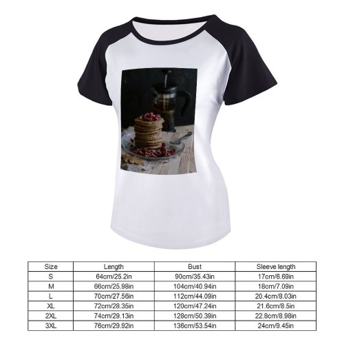yanfind Women's Sleeve Raglan T Shirt Short Berries Breakfast Delicious Dessert Fruits Homemade Pastry Plate Raspberry Rustic Sweet