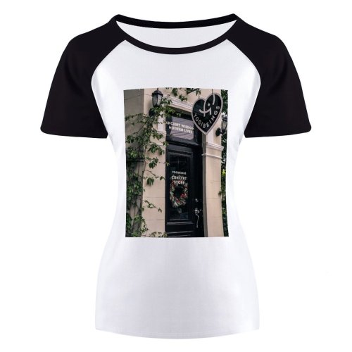 yanfind Women's Sleeve Raglan T Shirt Short Architecture Building Daylight Door Doorway Entrance Exterior Glass Items Outdoors Plants Signage