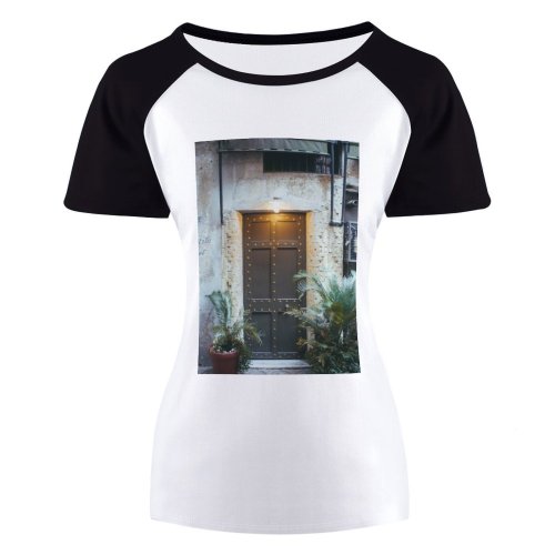 yanfind Women's Sleeve Raglan T Shirt Short Architecture Building Daylight Door Doorway Entrance Exterior Family Light Plants
