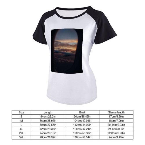 yanfind Women's Sleeve Raglan T Shirt Short Travel Aircraft Wing Airplane Atmosphere Aviation Clouds Cloudy Dawn Dramatic Sky