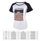 yanfind Women's Sleeve Raglan T Shirt Short Calm Waters Clouds Daylight Dock Forest Lake Landscape Peak Mountains