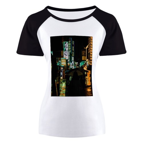 yanfind Women's Sleeve Raglan T Shirt Short Bar City Commerce Dark Downtown Evening Fast Japan Light Reflections Market