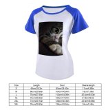 yanfind Women's Sleeve Raglan T Shirt Short Adorable Cat Cute Eyes Face Felidae Fur Kitty Pet Tabby Whiskers
