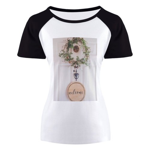 yanfind Women's Sleeve Raglan T Shirt Short Art Cozy Home Decor Decoration Design Door Hanging Interior Leaves Ornament Rustic