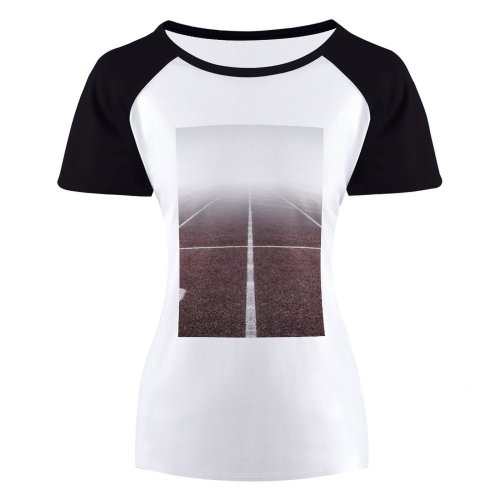 yanfind Women's Sleeve Raglan T Shirt Short Asphalt Empty Field Foggy Forward Goal Ground Hazy Lane Misty Murky Route