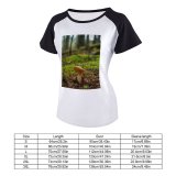 yanfind Women's Sleeve Raglan T Shirt Short Boletus Daylight Edible Agaric Forest Fungus Grass Growth Mushroom Outdoors Season