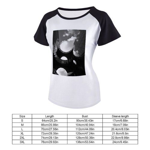 yanfind Women's Sleeve Raglan T Shirt Short Architectural Design Architecture Building City Dark Downtown Facade Glass Light Shot