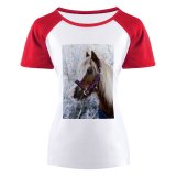 yanfind Women's Sleeve Raglan T Shirt Short Cute Equine Horse Mare Pony Snow Stallion Winter