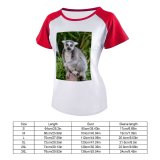 yanfind Women's Sleeve Raglan T Shirt Short Cute Fur Furry Leaves Lemur Plants Primate Wild Wildlife