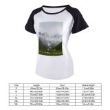 yanfind Women's Sleeve Raglan T Shirt Short Flock Grass Field Land Hills Hillside Landscape Peak Mountains Outdoors