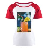 yanfind Women's Sleeve Raglan T Shirt Short Bar Beverage Cocktail Fruit Glass Juice Lemon Liquid Refreshment Straw Summer