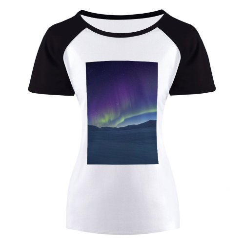 yanfind Women's Sleeve Raglan T Shirt Short Astronomy Atmosphere Dark December Evening Frosty Landscape Lights Exposure Mountains Night Sky