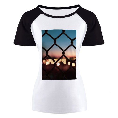 yanfind Women's Sleeve Raglan T Shirt Short Bokeh Fence Focus Golden Hour Iron Lights Metal Outdoors Sunset